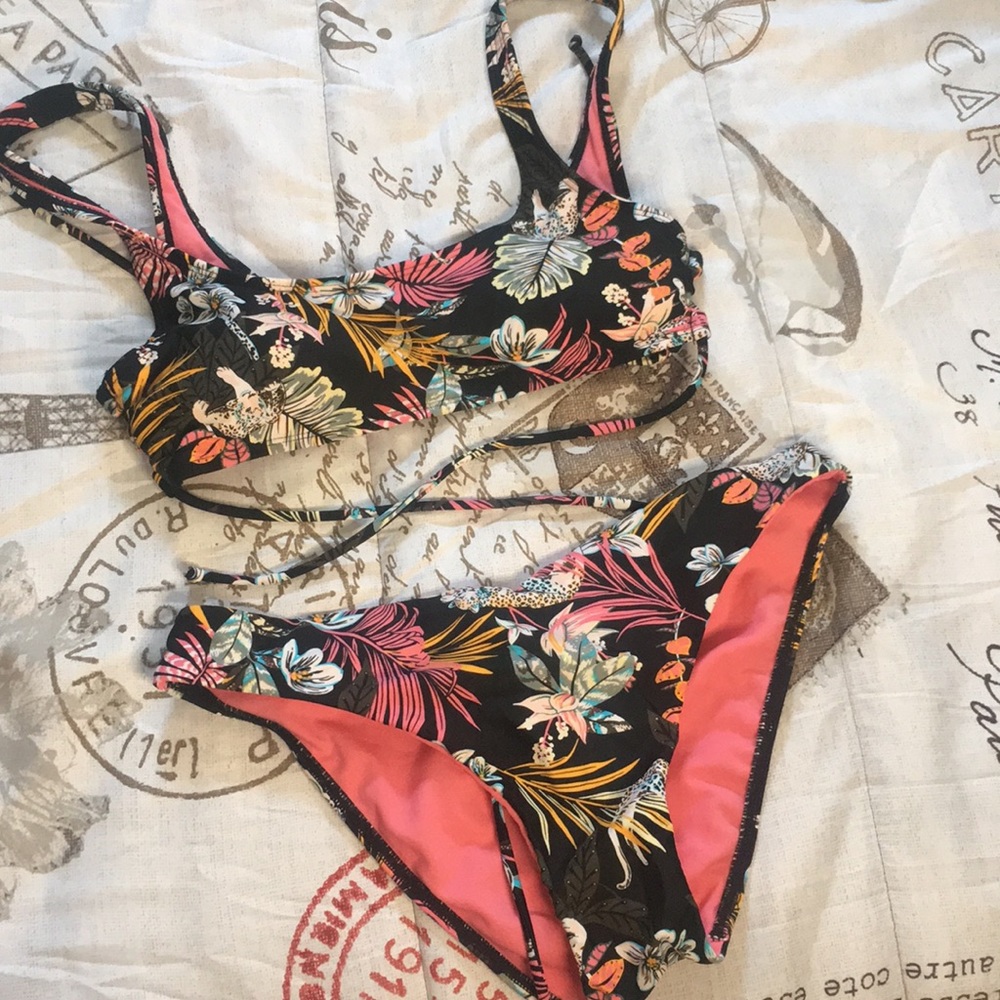 A flowery 2piece bathing suit